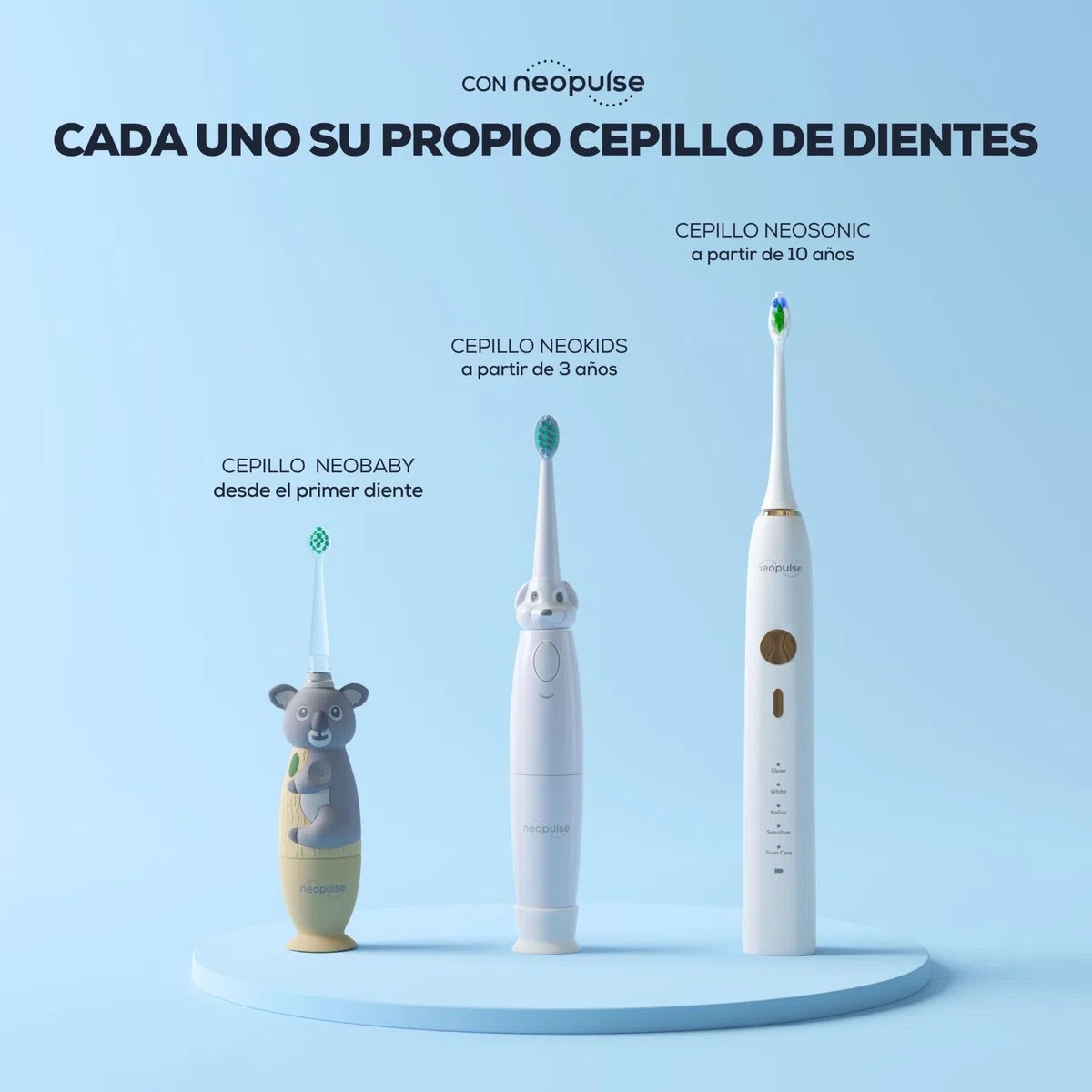 NEOPULSE NEOBABY - Cepillo de dientes eléctrico de vibración o manual para bebé desde el primer diente + cabezal de cepillo ultra suave - inspirado en tecnología sónica - cabeza luminosa -