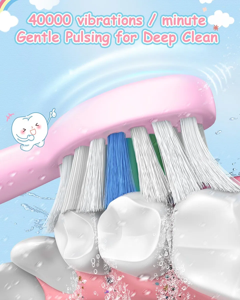 Cepillos de Dientes Electricos Sónico Infantil con 8 Cabezal - Cepillo Electrico Adultos Infantil con 5 Modos, Estuche, IPX7, Cepillos de Dientes Eléctricos Ultrasónicos, Pétalo Rosa