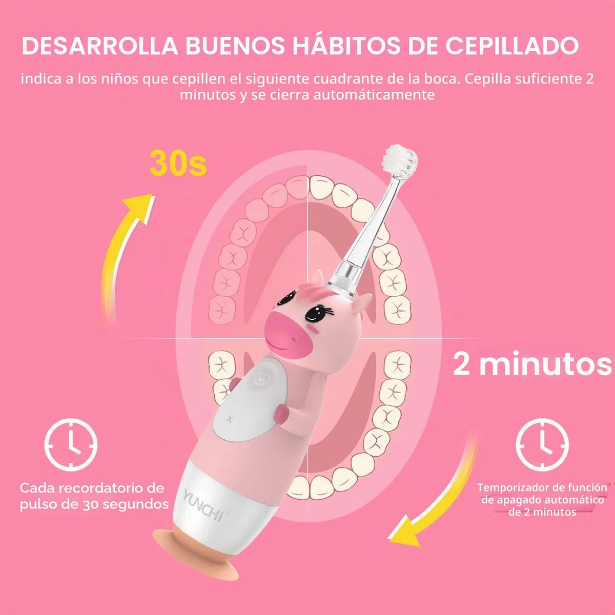 YUNCHI K3 Cepillo de dientes eléctrico para niños a partir de 0 – 6 años, con luz LED colorida, temporizador inteligente, cepillo de dientes eléctrico, cepillo de dientes sónico, con 4 cabezales
