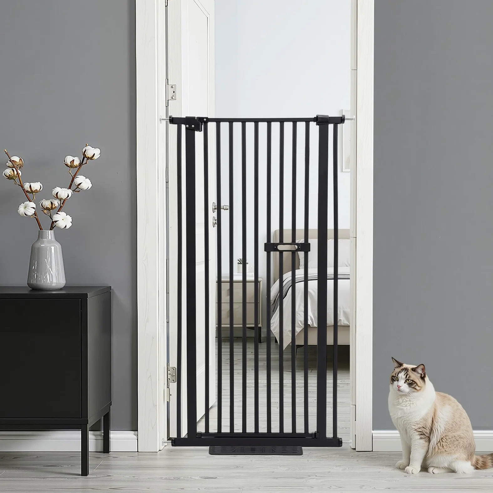 Puerta para mascotas, 59 pulgadas extensible, color negro