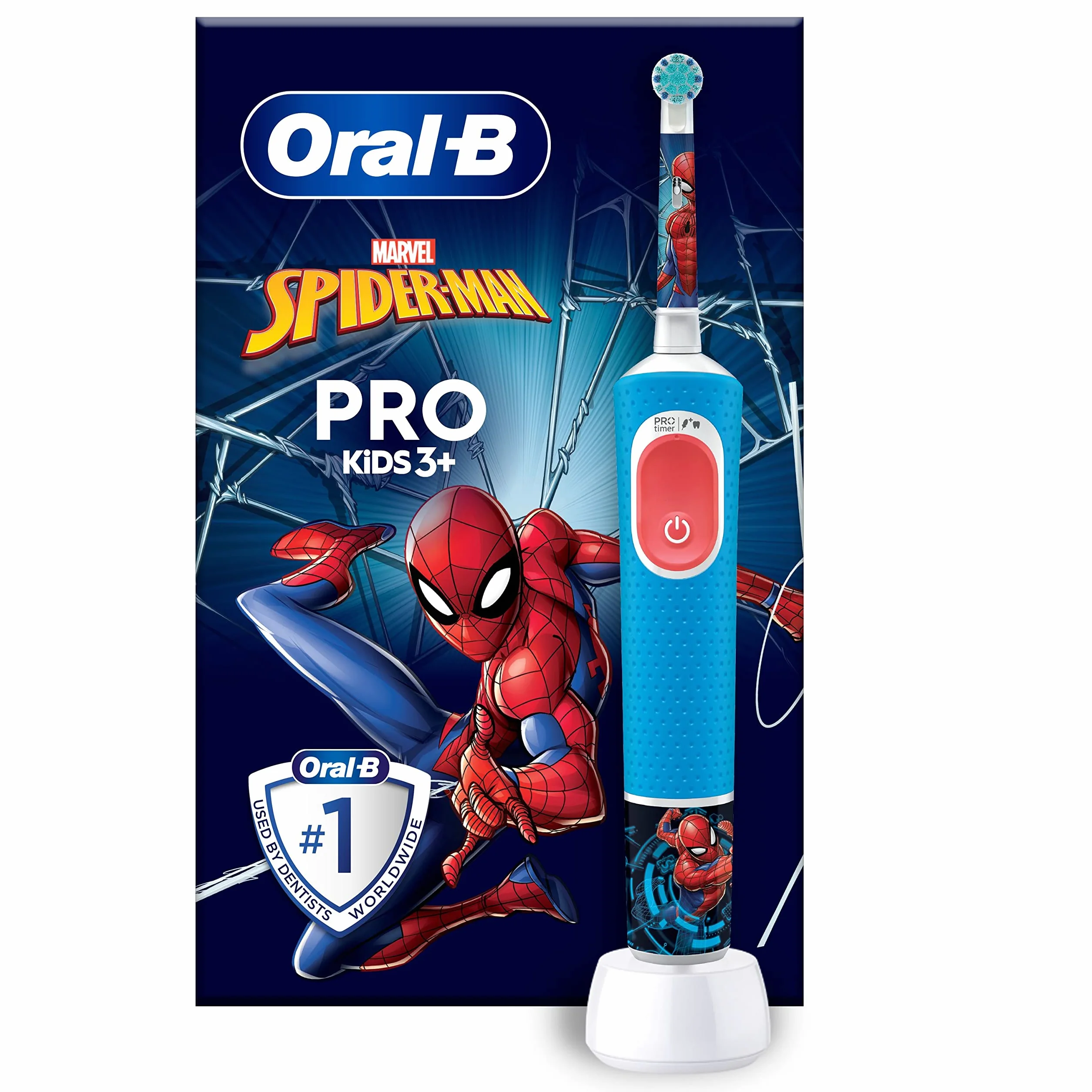 Oral-B Pro Kids - Cepillo de dientes eléctrico para niños, 1 cabezal de cepillo de dientes, 4 calcomanías de Spiderman, 2 modos con modo sensible apto para niños, para mayores de 3