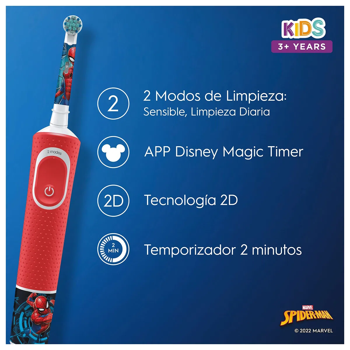Oral-B Vitality Kids Cepillo de Dientes Eléctrico con Mango Recargable con Tecnología Braun, 1 Cabezal y Funda de Viaje con Motivos de Spyder-Man, Apto para Niños Mayores de 3 Años, Rojo