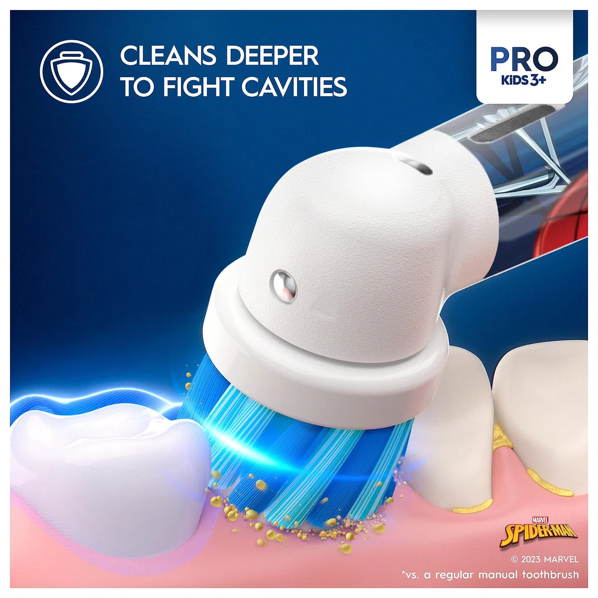 Oral-B Pro Kids - Cepillo de dientes eléctrico para niños, 1 cabezal de cepillo de dientes, 4 calcomanías de Spiderman, 2 modos con modo sensible apto para niños, para mayores de 3