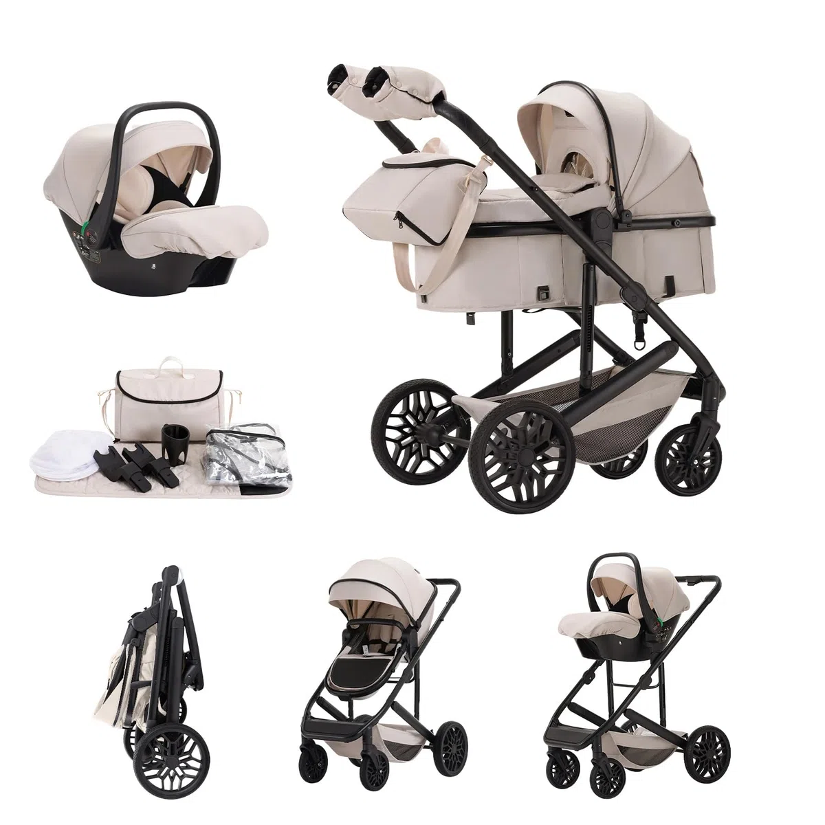 3 En 1 Carrito Y Asiento,Cochecito Un Solo Clic Reclinable/Plegable