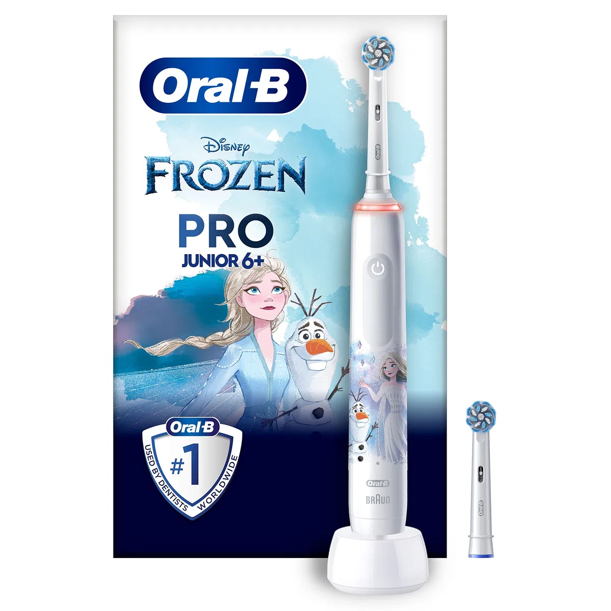 Oral-B Pro Junior Cepillo De Dientes Eléctrico Frozen Apto Para Niños Mayores De 6 Años, 1 Mango De Frozen, 2 Cabezales Suaves, 3 Modos De Cepillado y Sensor De Presión, Diseñado Por Braun
