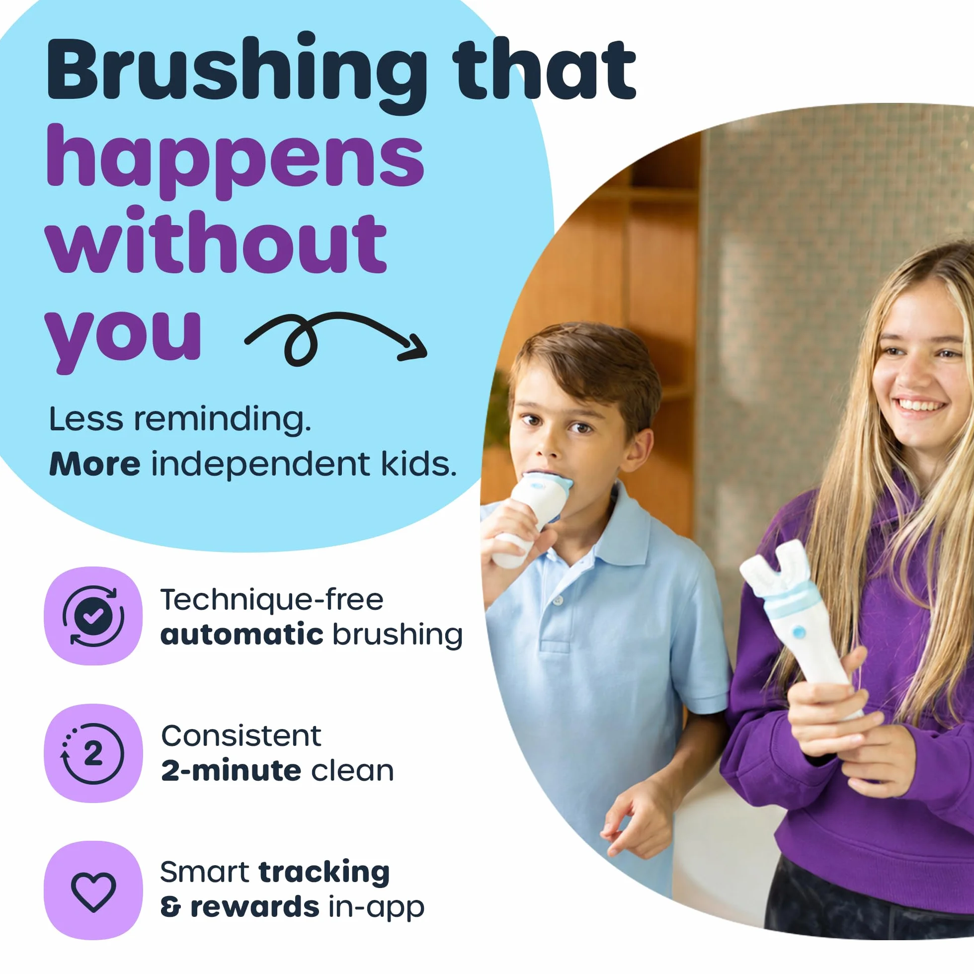 Willo BrushBot Kids Kit de inicio de cepillo de dientes en forma de U, cepillo de dientes automático para niños, temporizador de 2 minutos, conectividad de aplicaciones, cerdas suaves, recargable
