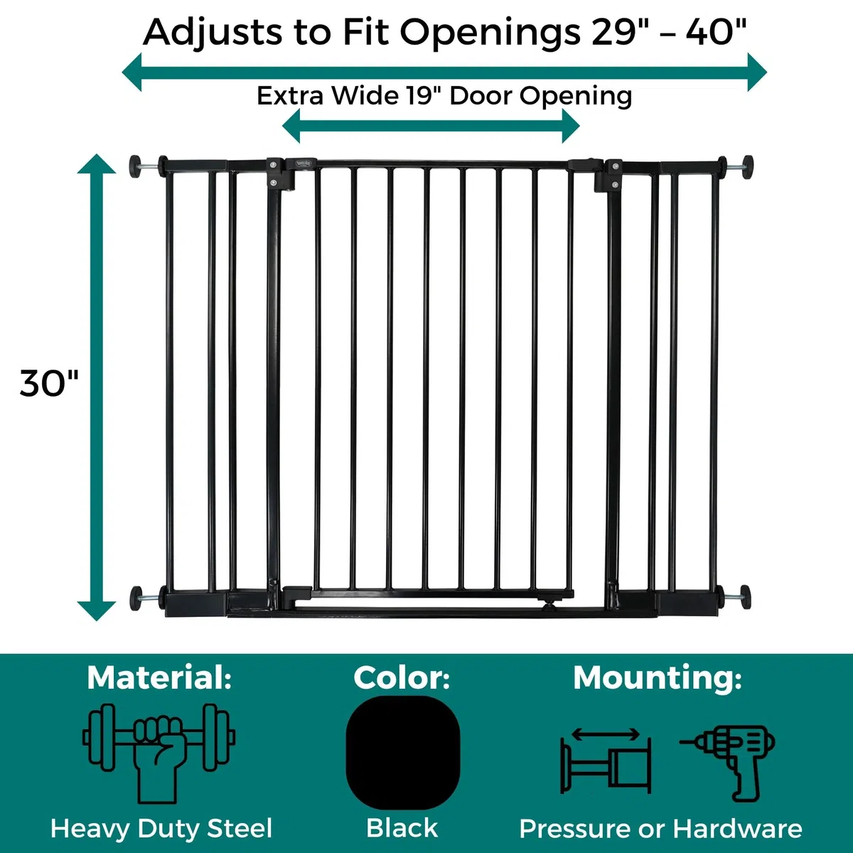 MYPET StepSafe - Puerta para Mascotas; 29-40 Pulgadas de Ancho, 30 Pulgadas