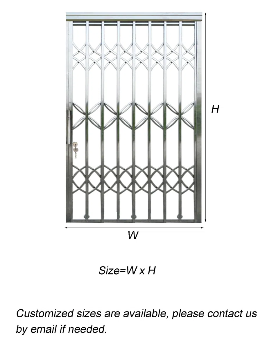 Puerta de Seguridad con reja de Acero Inoxidable 304 - Puerta corredera Plegable retráctil para Exteriores, Paneles Dobles, a Prueba de robos para Patio, balcón, Entrada y Uso Comercial (43