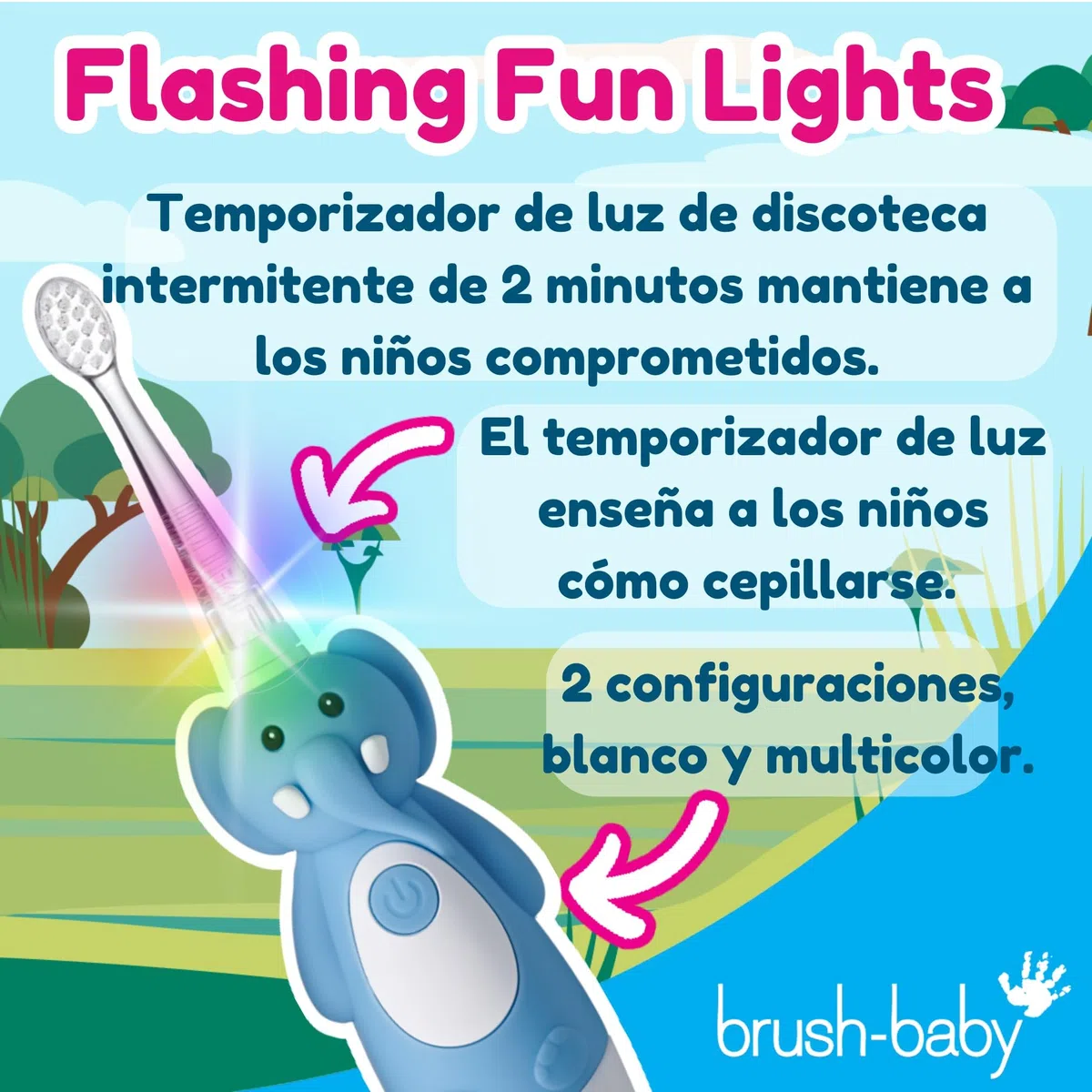 Brush-Baby WildOnes Cepillo de dientes eléctrico recargable para niños, elefante, 1 mango, 3 cabezales, cable de carga USB, para edades 0-10 (elefante)