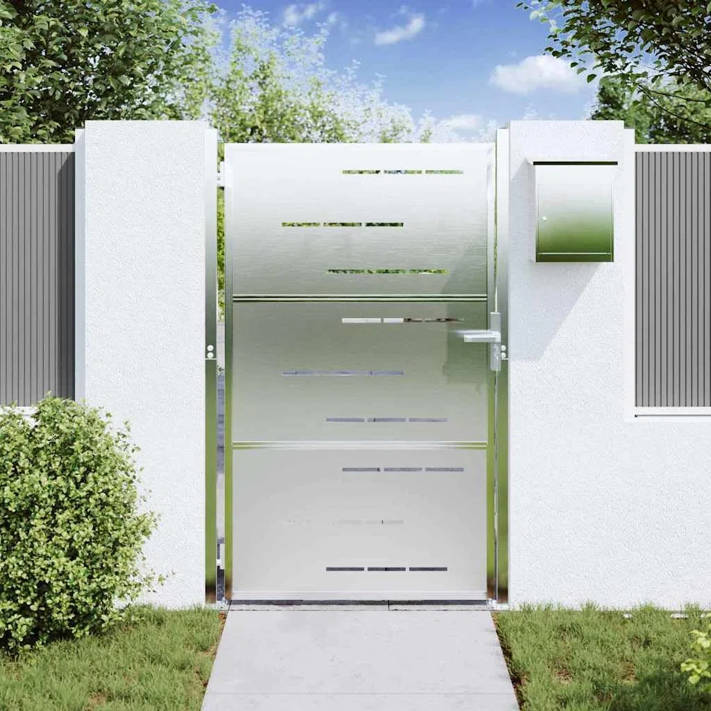 Puerta de jardín plateada 100 x 150 cm acero inoxidable