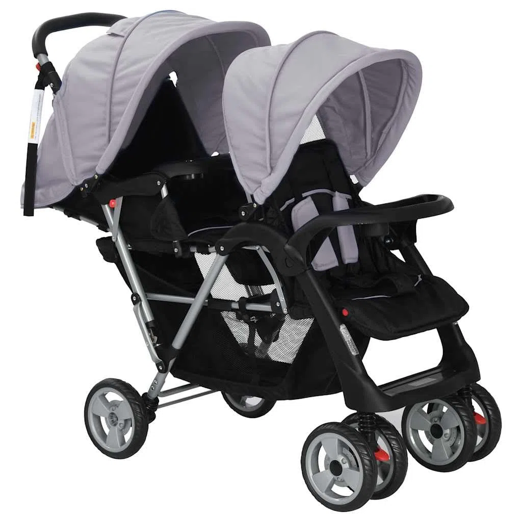 Carrito Tandem para 2 Ninos de Acero Gris y Negro