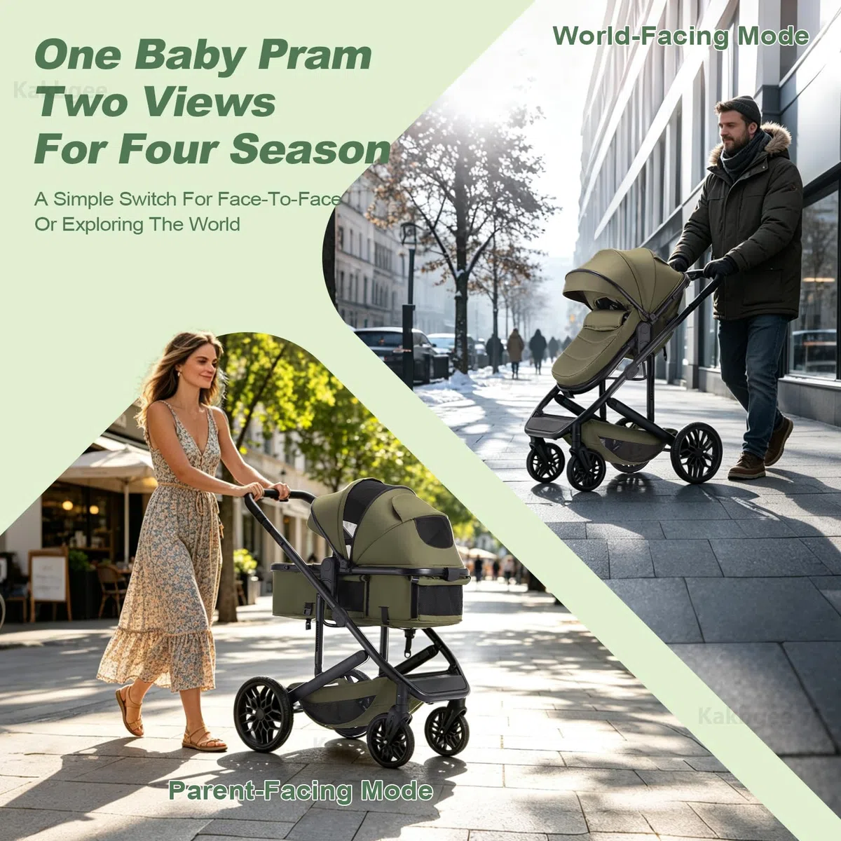 3 En 1 Carrito Y Asiento,Cochecito Un Solo Clic Reclinable/Plegable