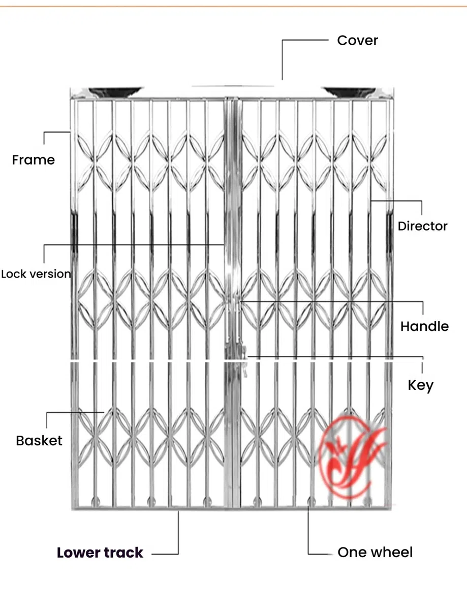 Puerta de Seguridad con reja de Acero Inoxidable 304 - Puerta corredera Plegable retráctil para Exteriores, Paneles Dobles, a Prueba de robos para Patio, balcón, Entrada y Uso Comercial (43