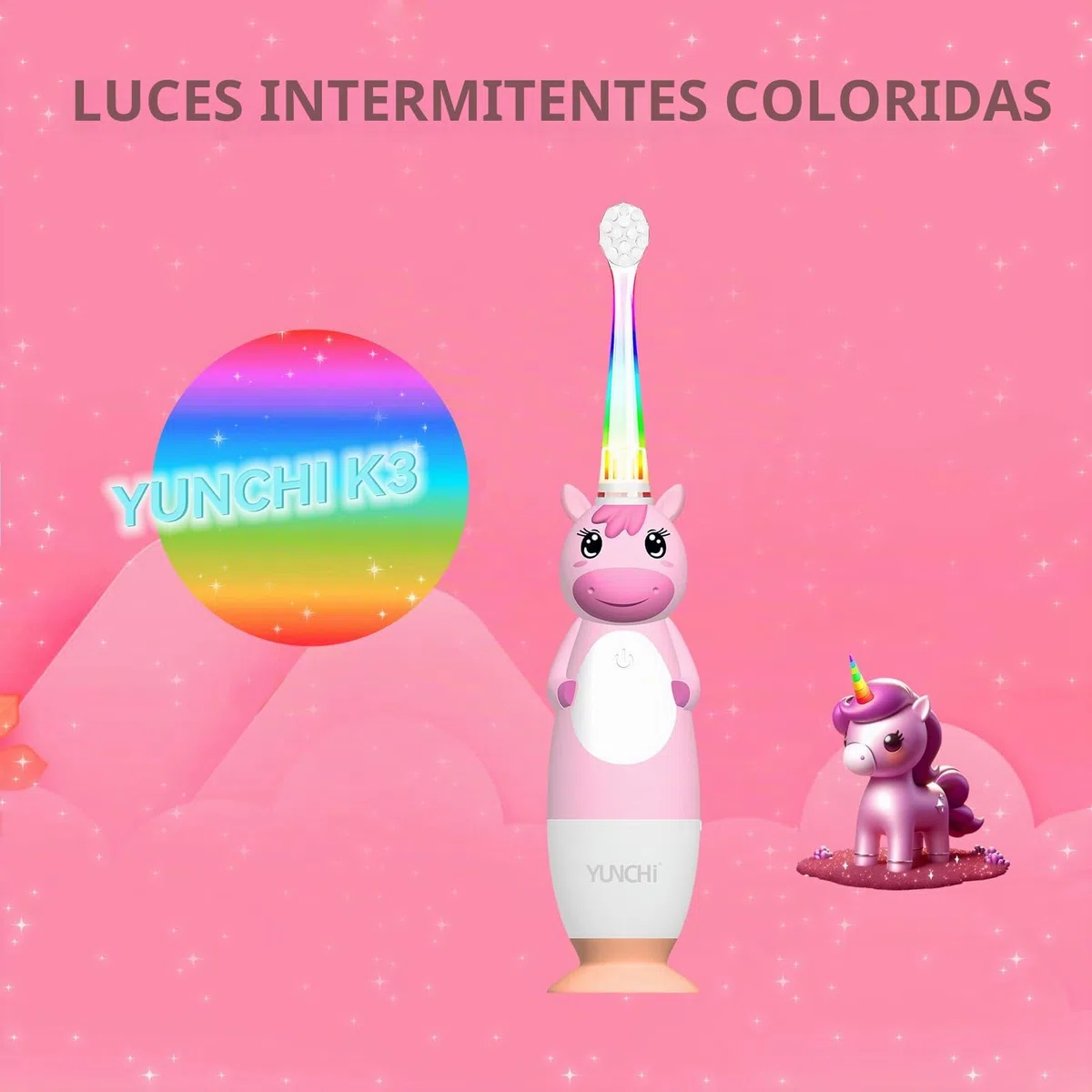 YUNCHI K3 Cepillo de dientes eléctrico para niños a partir de 0 – 6 años, con luz LED colorida, temporizador inteligente, cepillo de dientes eléctrico, cepillo de dientes sónico, con 4 cabezales