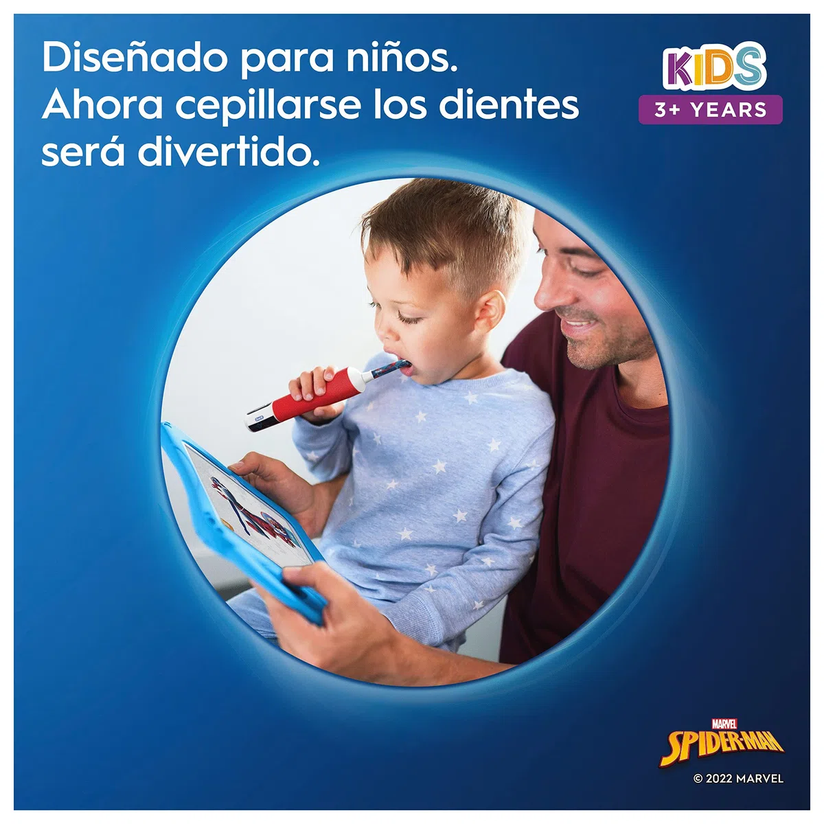 Oral-B Vitality Kids Cepillo de Dientes Eléctrico con Mango Recargable con Tecnología Braun, 1 Cabezal y Funda de Viaje con Motivos de Spyder-Man, Apto para Niños Mayores de 3 Años, Rojo