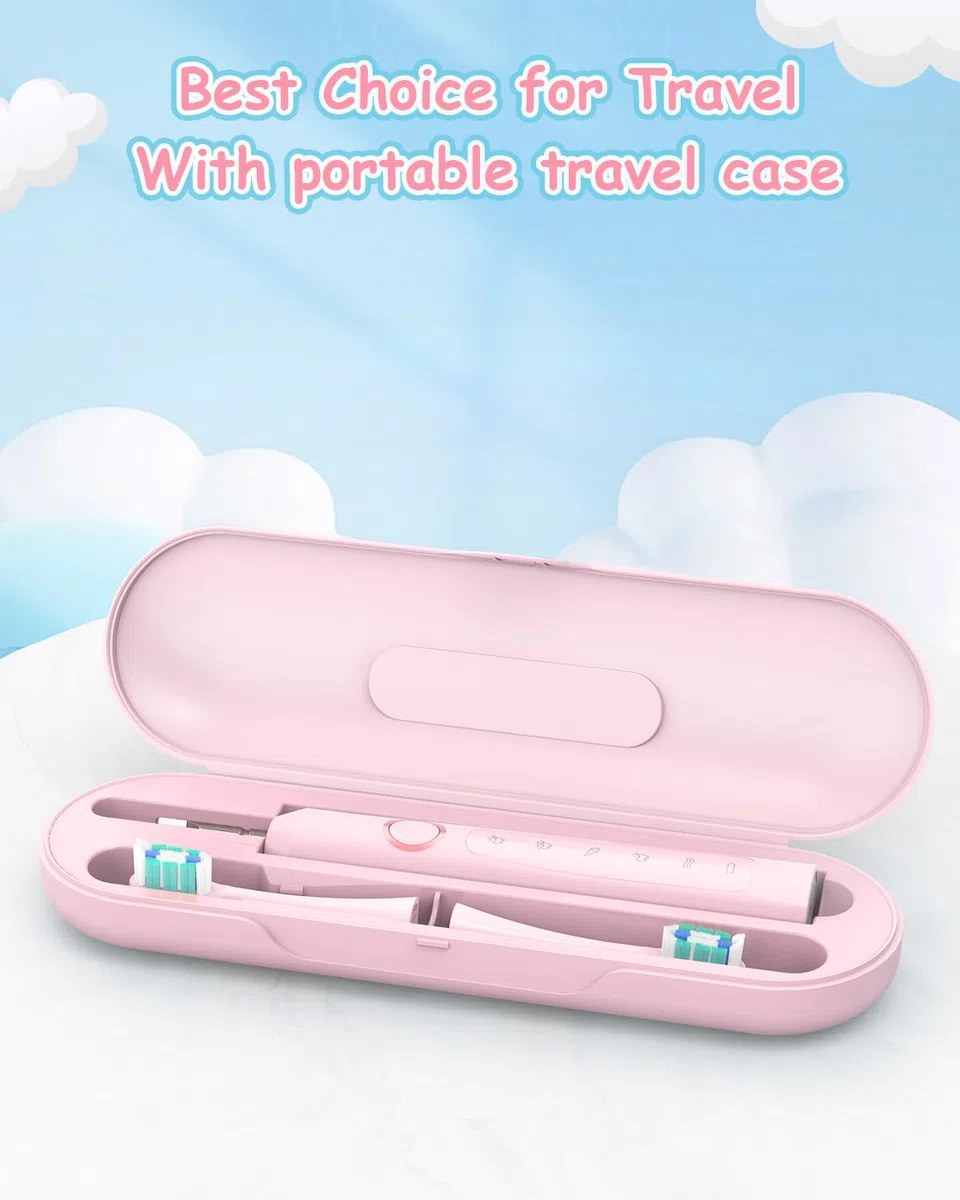 Cepillos de Dientes Electricos Sónico Infantil con 8 Cabezal - Cepillo Electrico Adultos Infantil con 5 Modos, Estuche, IPX7, Cepillos de Dientes Eléctricos Ultrasónicos, Pétalo Rosa