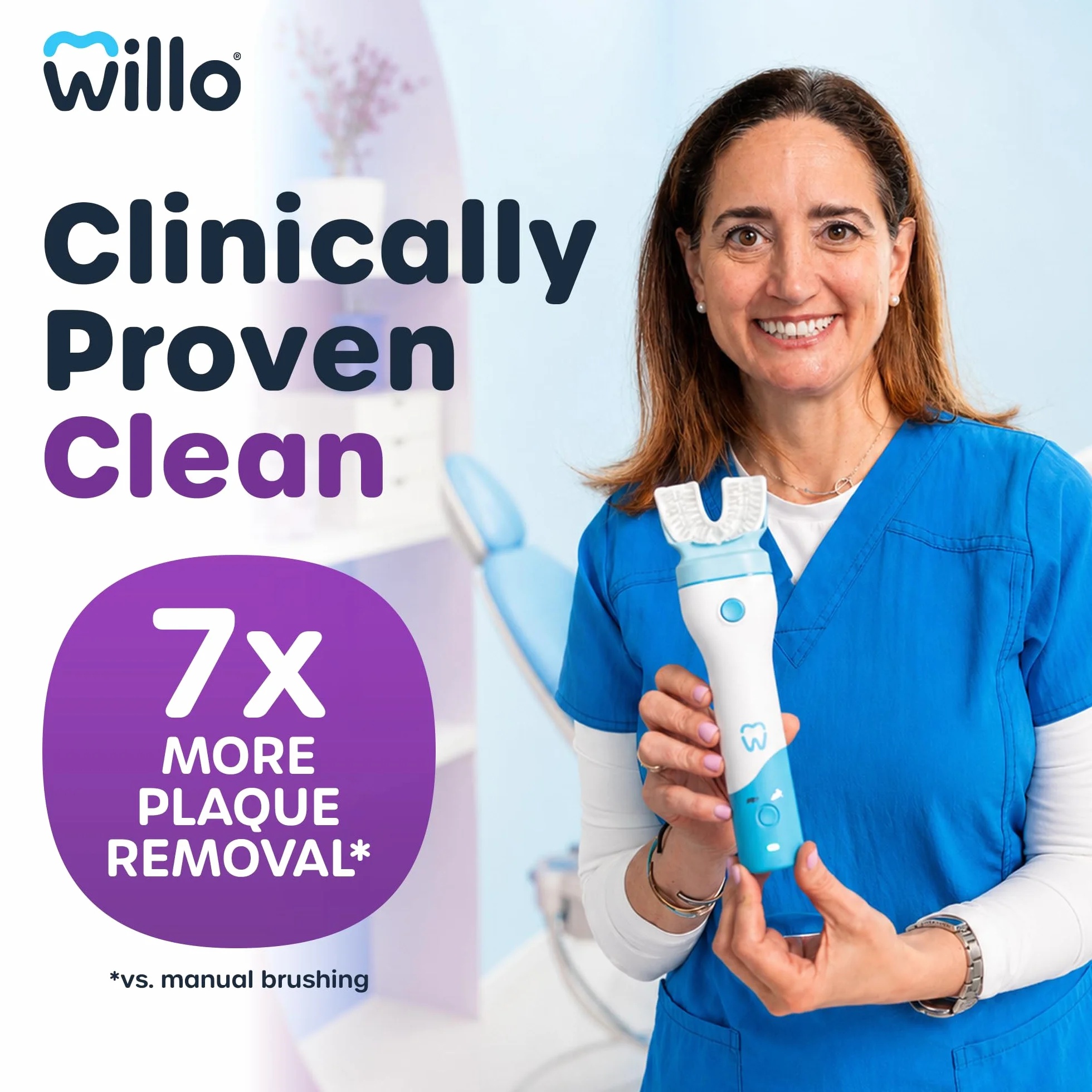 Willo BrushBot Kids Kit de inicio de cepillo de dientes en forma de U, cepillo de dientes automático para niños, temporizador de 2 minutos, conectividad de aplicaciones, cerdas suaves, recargable