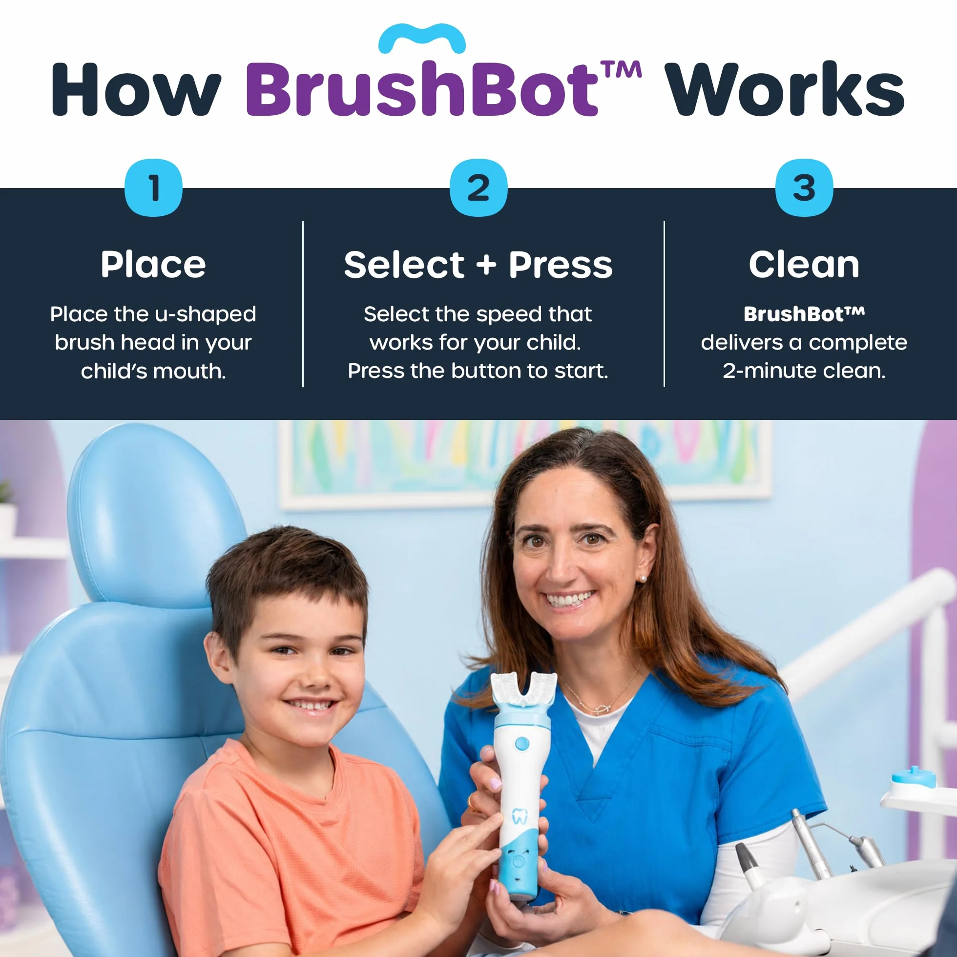Willo BrushBot Kids Kit de inicio de cepillo de dientes en forma de U, cepillo de dientes automático para niños, temporizador de 2 minutos, conectividad de aplicaciones, cerdas suaves, recargable