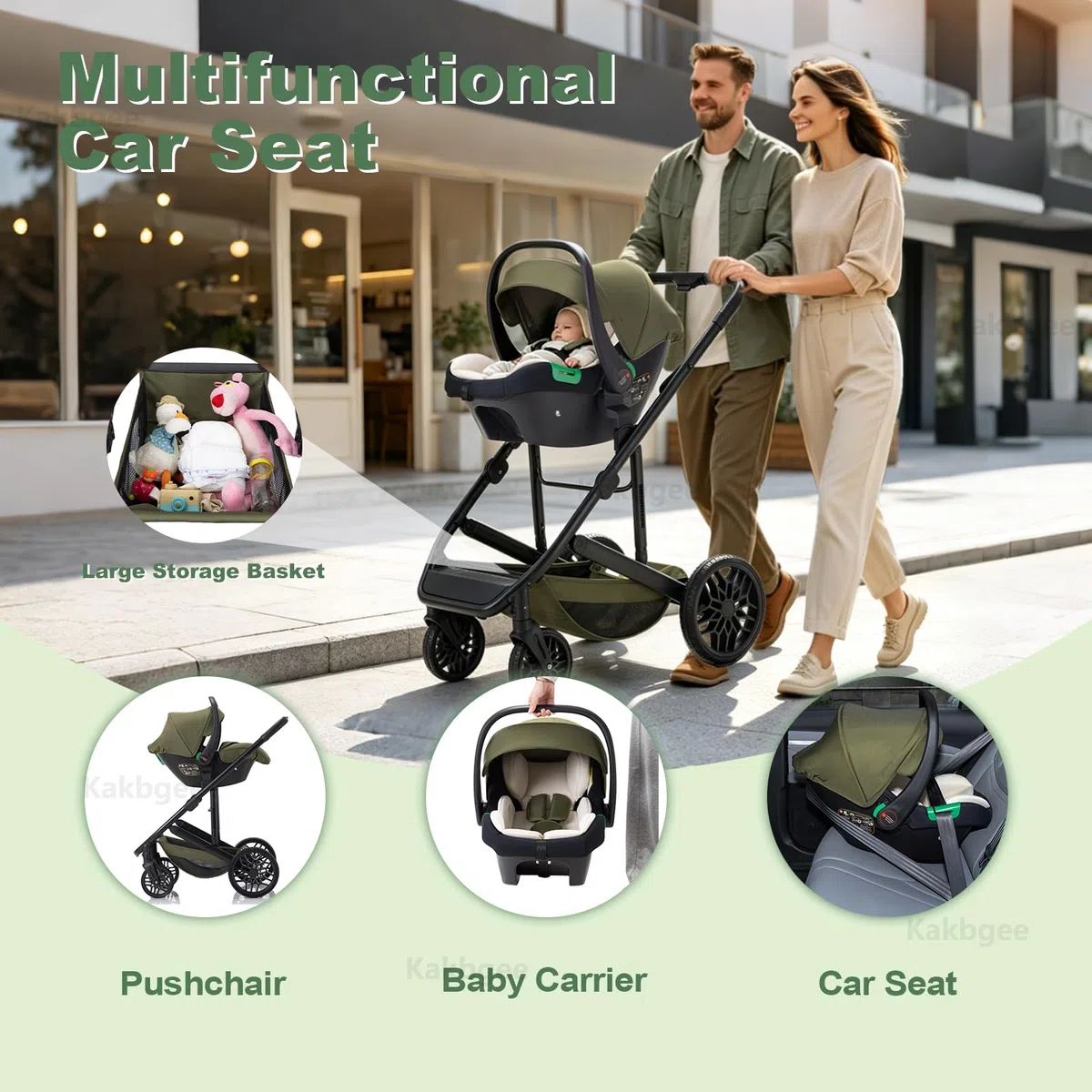 3 En 1 Carrito Y Asiento,Cochecito Un Solo Clic Reclinable/Plegable