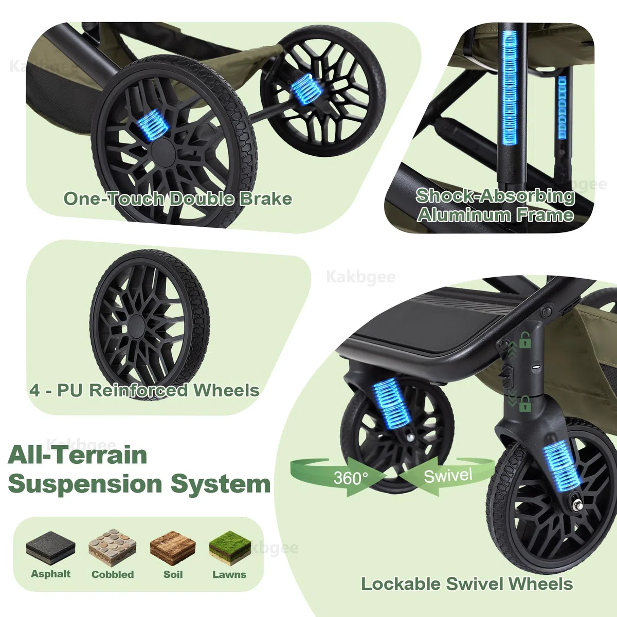 3 En 1 Carrito Y Asiento,Cochecito Un Solo Clic Reclinable/Plegable
