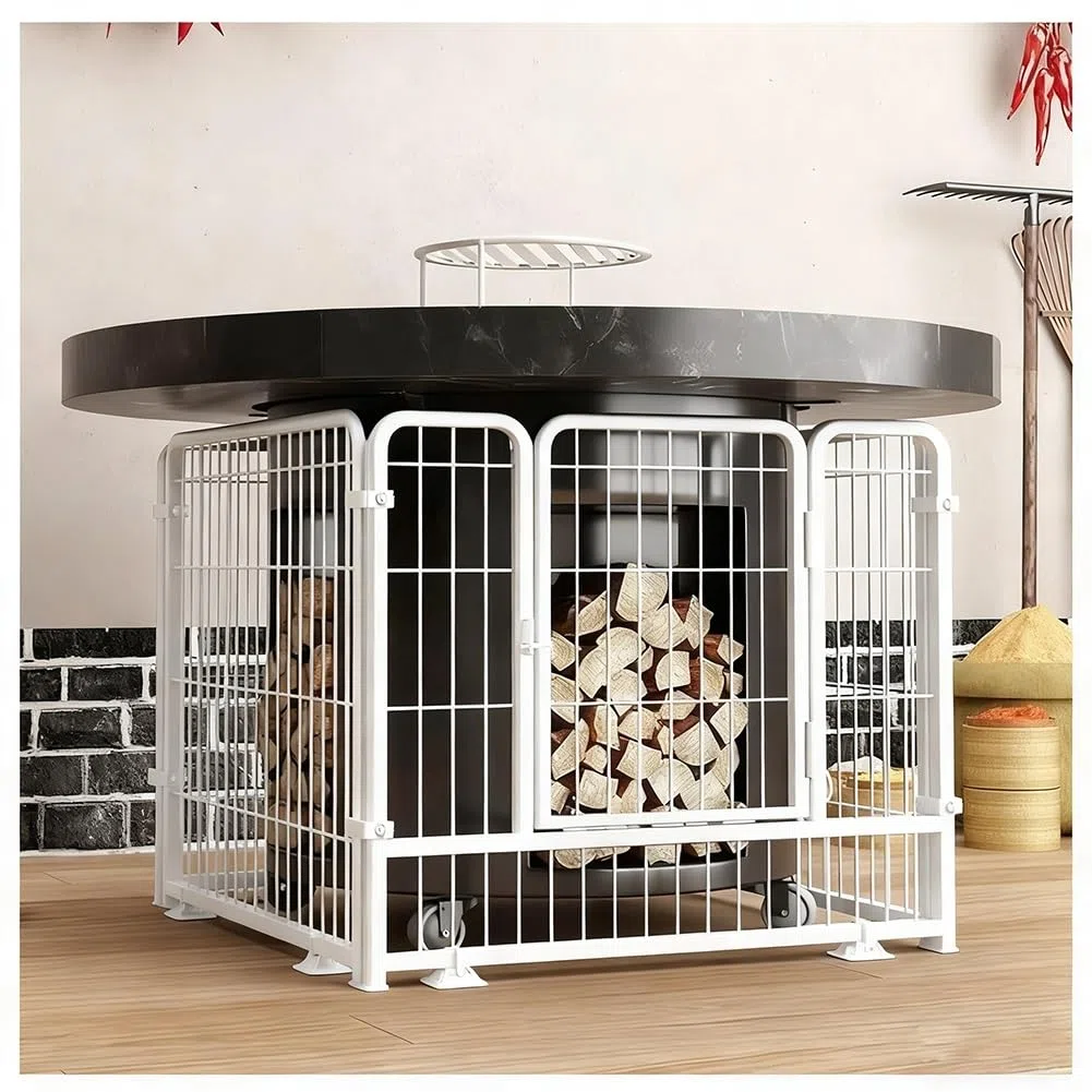 Protector de chimenea de metal de 4 paneles con puerta, puerta segura para mascotas para árbol de Navidad y hogar, barrera de seguridad para perros y gatos (blanco, 80 x 80 x 80 cm), duradero y
