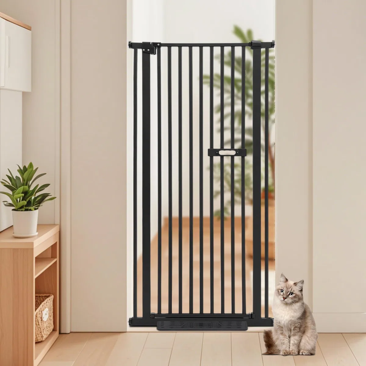 Puerta para mascotas, 59 pulgadas extensible, color negro