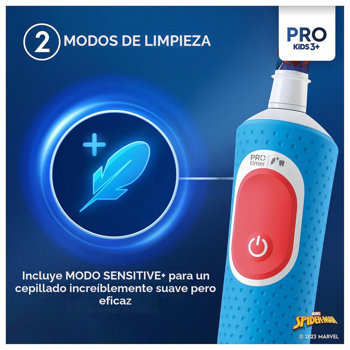 Oral-B Pro Kids - Cepillo de dientes eléctrico para niños, 1 cabezal de cepillo de dientes, 4 calcomanías de Spiderman, 2 modos con modo sensible apto para niños, para mayores de 3