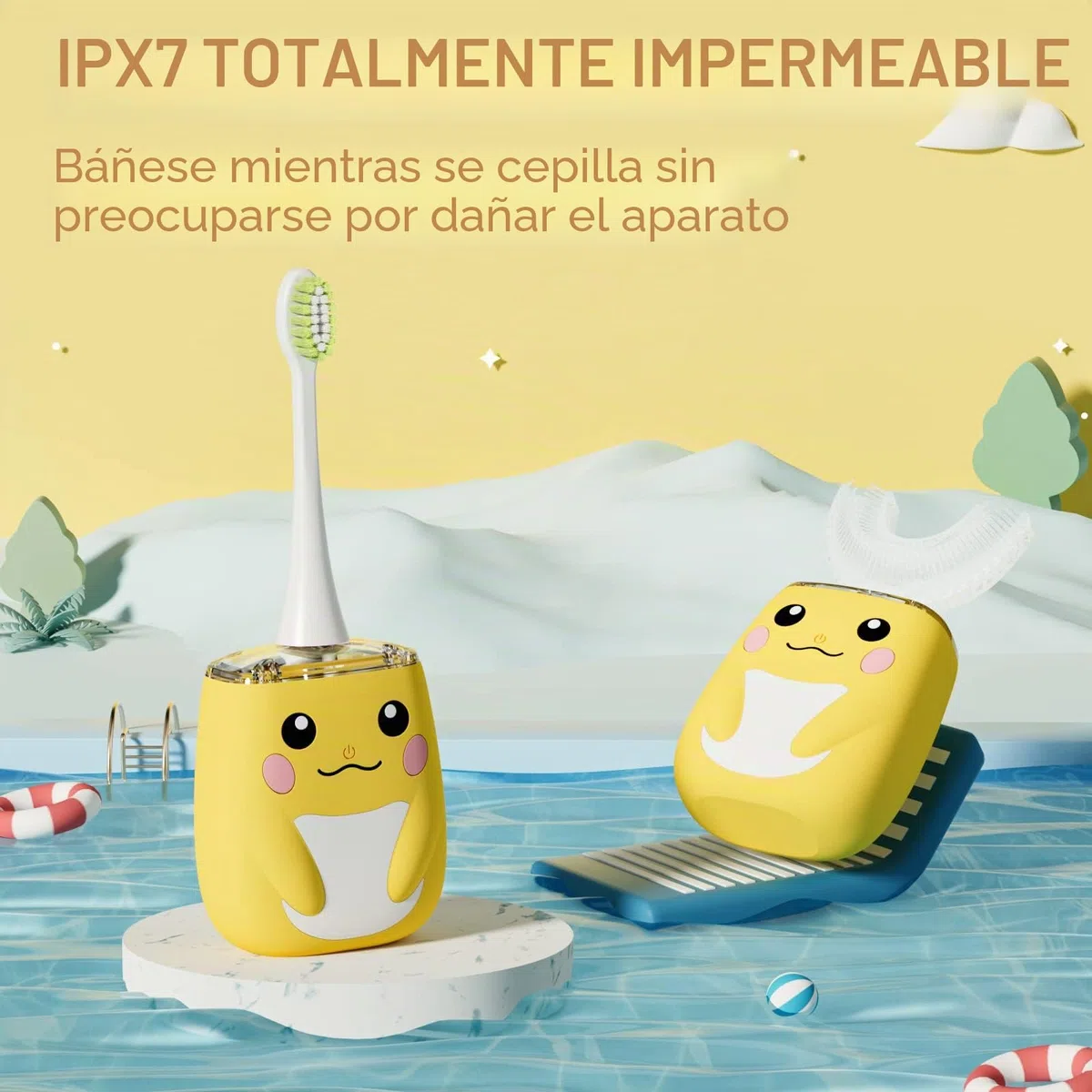 Cepillo de dientes eléctrico en forma de U para niños con 4 cabezales de cepillo, diseño de dibujos animados, cepillo de dientes sónico automático para niños de 8 a 15 años