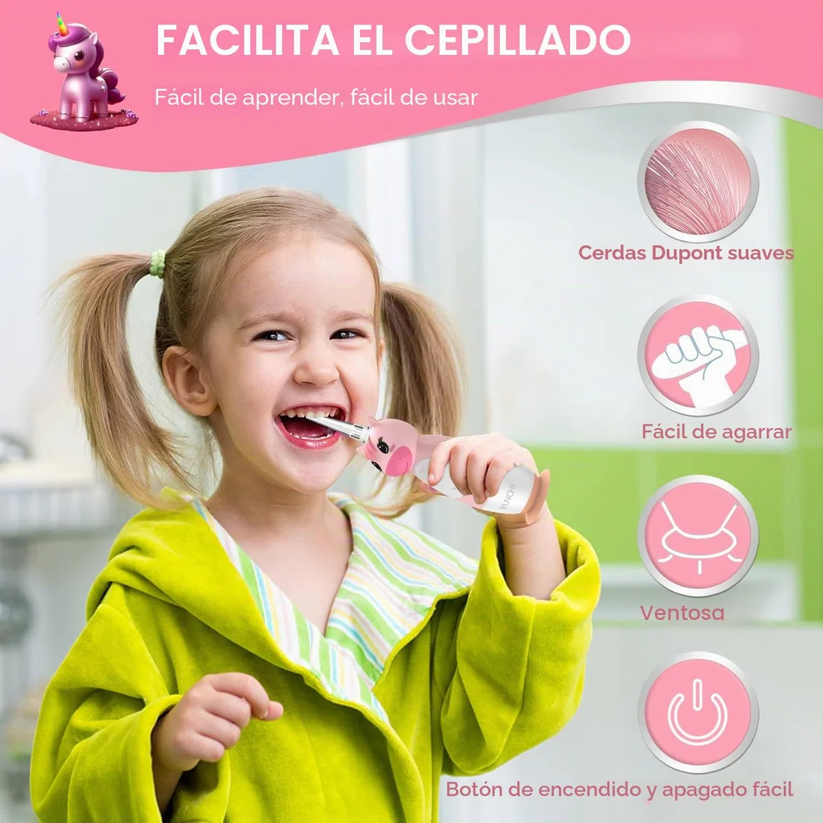 YUNCHI K3 Cepillo de dientes eléctrico para niños a partir de 0 – 6 años, con luz LED colorida, temporizador inteligente, cepillo de dientes eléctrico, cepillo de dientes sónico, con 4 cabezales